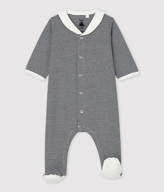 Gestreifter Baby-Strampler aus Bio-Baumwolle mit Matrosenkragen blau SMOKING/weiss MARSHMALLOW