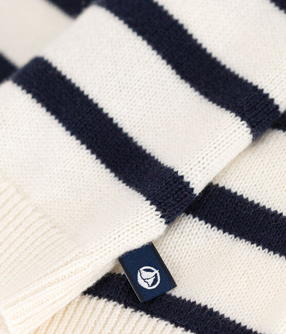 Pullover aus Wolle und Baumwollmischung mit Matrosenmuster weiss MARSHMALLOW/blau SMOKING