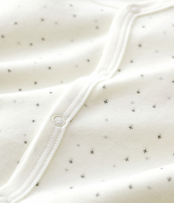 Weißer Baby-Strampler aus Bio-Baumwoll-Velours mit Stern-Motiv weiss MARSHMALLOW/weiss MULTICO