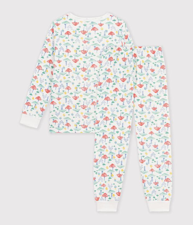 Kinder-Pyjama aus Molton mit Pilzmotiv weiss/vielfarbig
