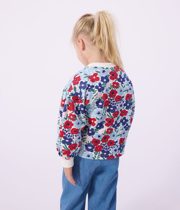 Kinder-Sweatshirt aus bedruckter Baumwolle mit Blumenmotiv weiss/vielfarbig