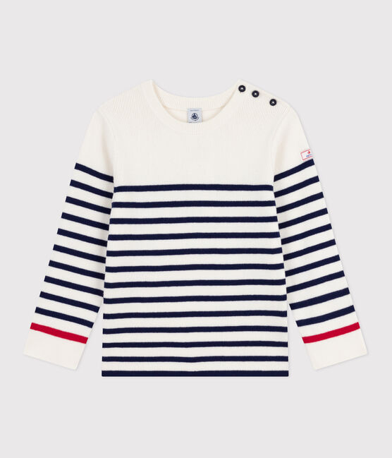 Kinder-Pullover aus Wolle und Baumwolle mit Streifen blau MARSHMALLOW/ SOIR