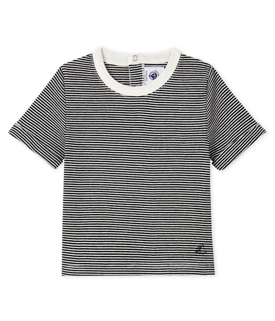 Baby-T-Shirt mit Ringelmuster für Jungen blau SMOKING/weiss MARSHMALLOW