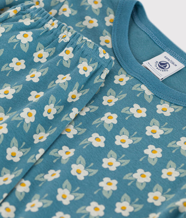 Kinderpyjama aus Baumwolle in schmaler Passform f&uuml;r M&auml;dchen blau/vielfarbig