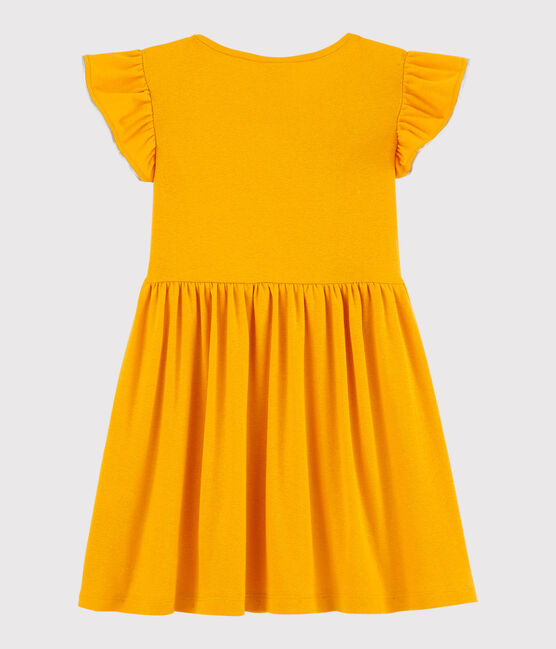 Kurzärmeliges Kinder-Kleid aus Baumwolle und Leinen für Mädchen gelb TEHONI