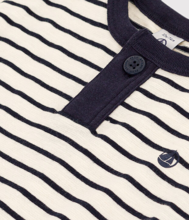 Kurz&auml;rmeliges Baby-T-Shirt aus geflammtem Jersey naturfarben/blau