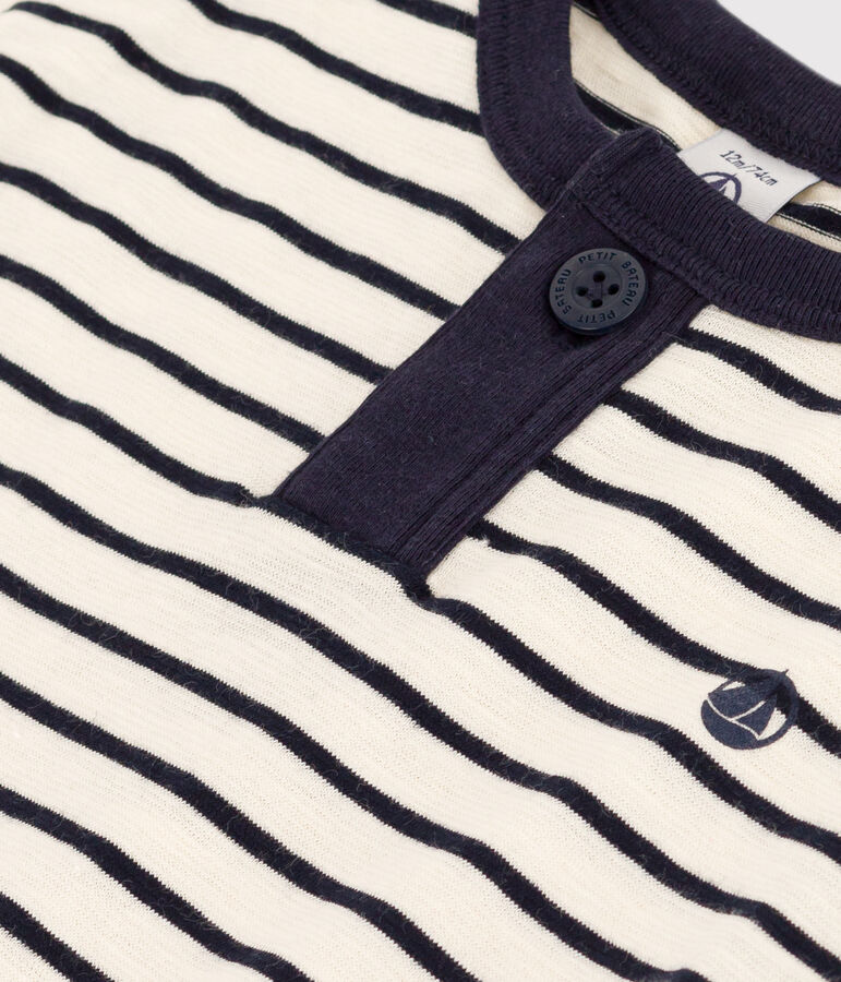 Kurz&auml;rmeliges Baby-T-Shirt aus geflammtem Jersey weiss AVALANCHE/blau SMOKING