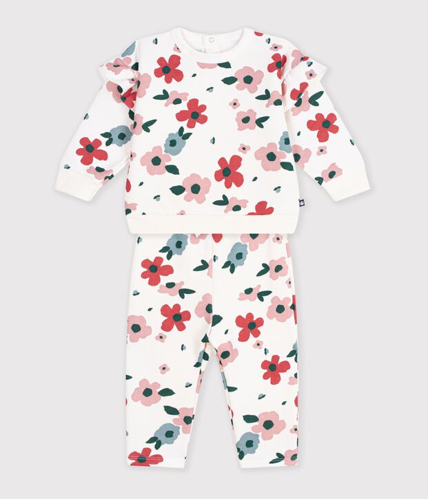 Baby-Set Sweatshirt und Hose aus Baumwolle mit Blumenmotiv naturfarben/vielfarbig