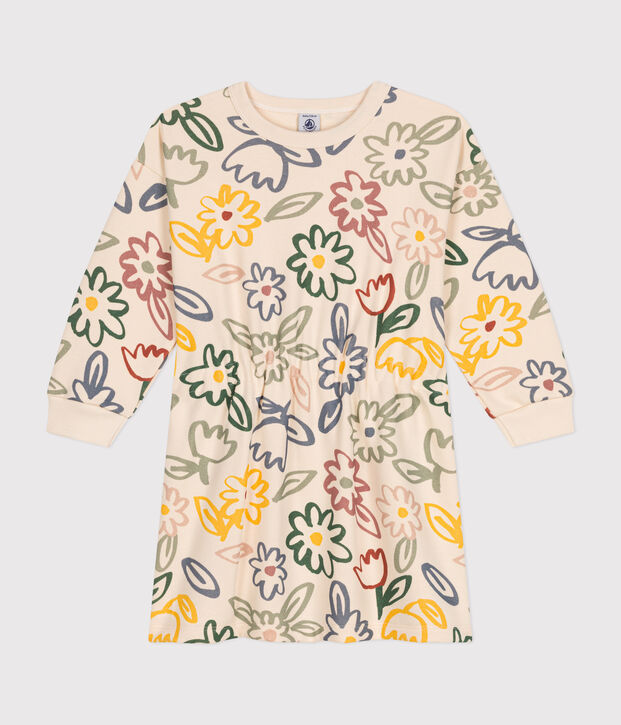 Lang&auml;rmeliges Kinder-Kleid aus Molton f&uuml;r M&auml;dchen naturfarben/vielfarbig