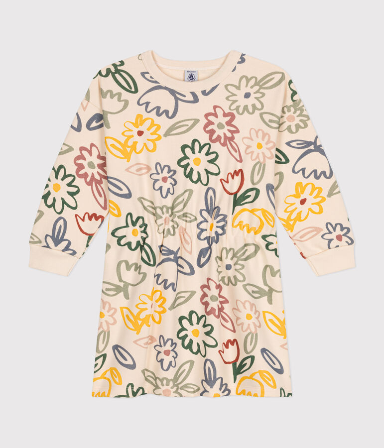 Lang&auml;rmeliges Kinder-Kleid aus Molton f&uuml;r M&auml;dchen weiss AVALANCHE/ MULTICO