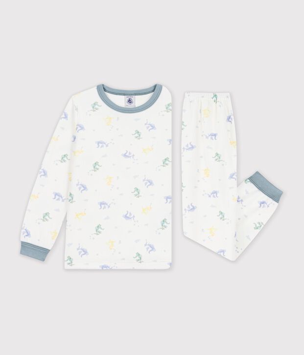 Kinder-Pyjama aus gemustertem Nicki weiss/blau/vielfarbig