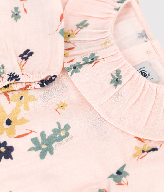 Langärmelige Babybluse aus Musselin-Stoff rosa SALINE/weiss MULTICO