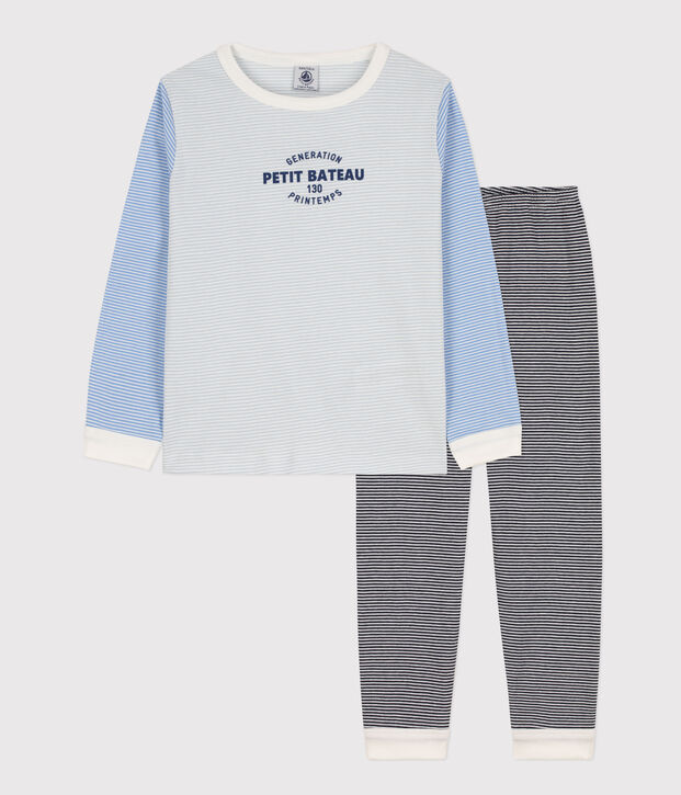 Kinderpyjama aus Baumwolle mit Ringelstreifen blau/vielfarbig