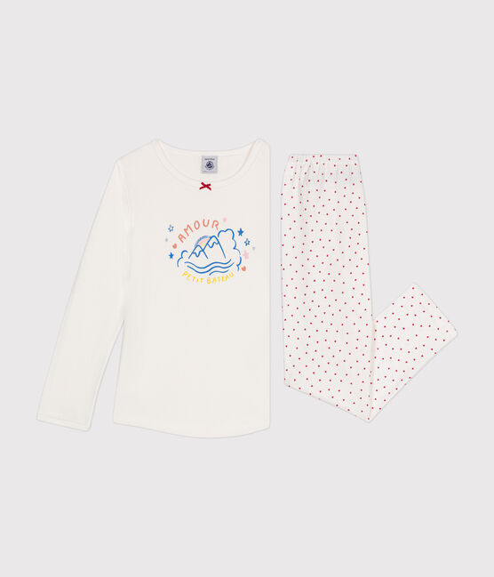 Kinderpyjama aus Baumwolle weiss MARSHMALLOW/weiss MULTICO