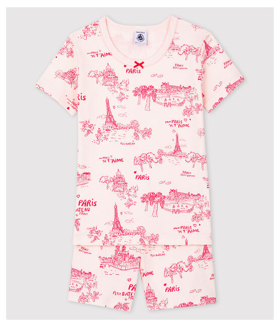 Snugfit-Kurzpyjama aus Baumwolle mit Paris-Motiv im Toile-de-Jouy-Stil für Mädchen rosa FLEUR/rosa GROSEILLER