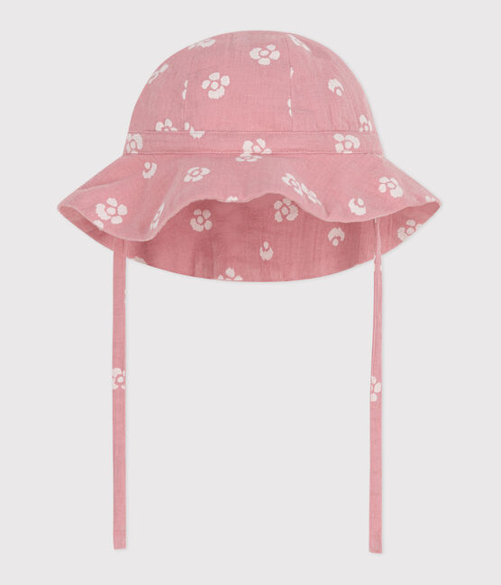 Baby-Sonnenhut für Mädchen aus Musselin-Stoff mit rosa Blumen rosa CHARME/weiss MARSHMALLOW