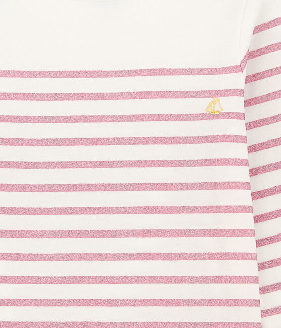 Mädchen-Langarmshirt weiss MARSHMALLOW/rosa BABYLONE