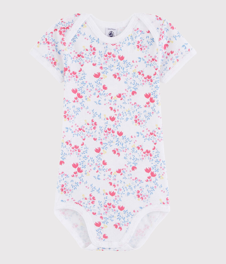 Kurz&auml;rmeliger Baby-Body M&auml;dchen weiss/rosa/vielfarbig