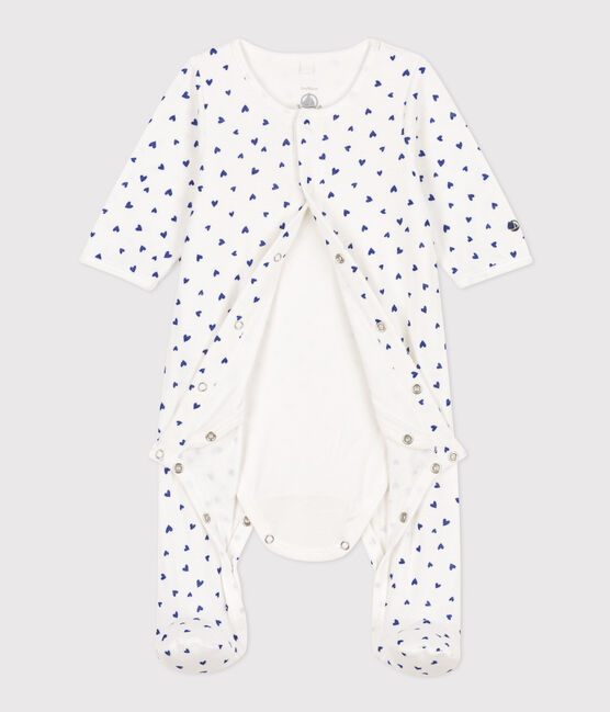 Baby-Bodyjama aus Doppeljersey mit Herzmotiv weiss MARSHMALLOW/ NEWBLEU