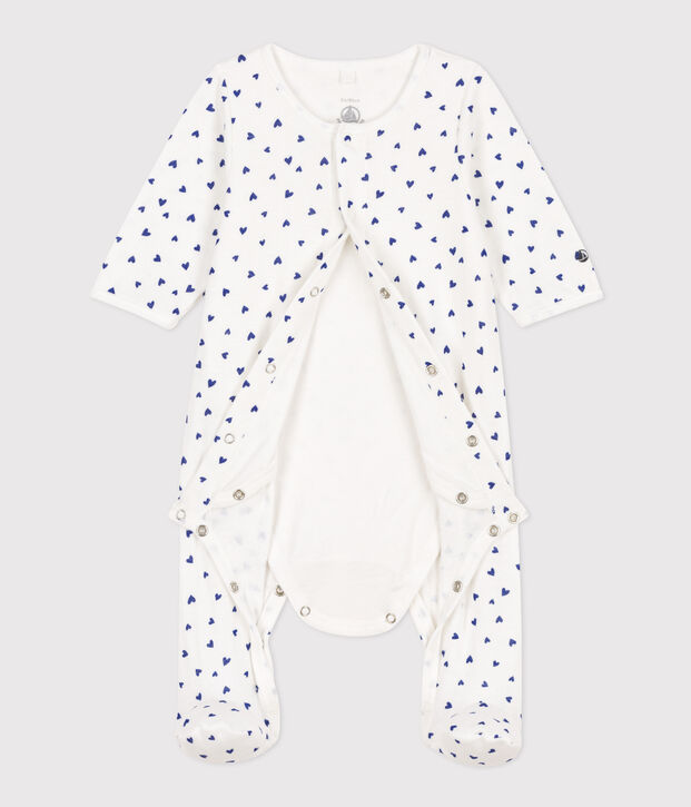 Baby-Bodyjama aus Doppeljersey mit Herzmotiv weiss/blau