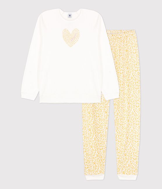 Kinderpyjama aus Mischgewebe mit Blumenmuster für Mädchen weiss MARSHMALLOW/weiss MULTICO