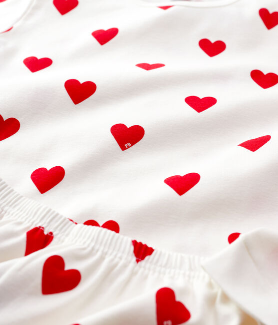 Kinderpyjama aus Rippstrick mit Herzchen für Mädchen weiss MARSHMALLOW/rot TERKUIT