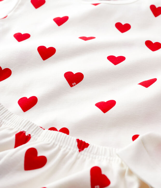 Pyjama aus Baumwolle mit Herzmuster weiss/rot