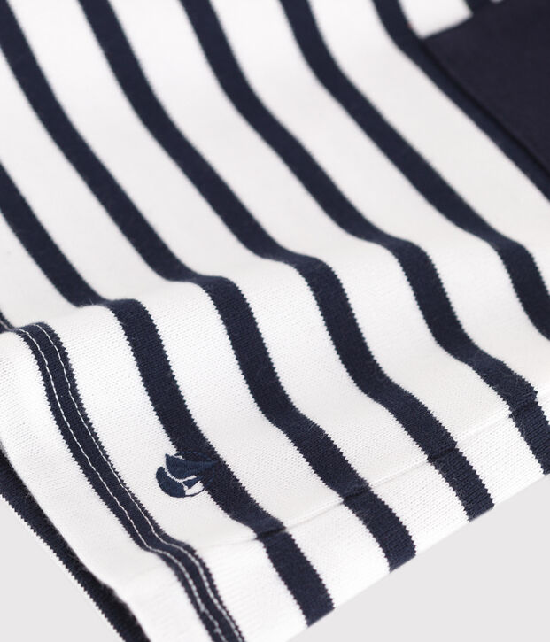 Kurz&auml;rmeliges Kinder-Kleid aus Baumwolle weiss/blau