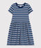 Kurzärmeliges gestreiftes Mädchenkleid aus Baumwolle blau MEDIEVAL/weiss MARSHMALLOW