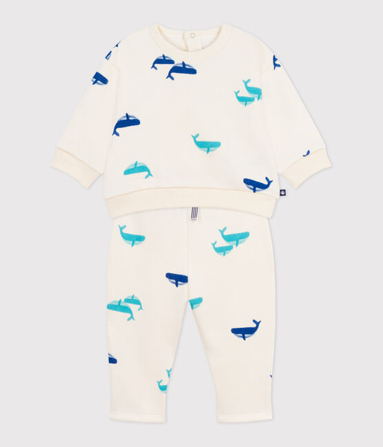 Baby-Set Sweatshirt und Hose aus Baumwolle mit Walmotiv MILK/ MULTICO