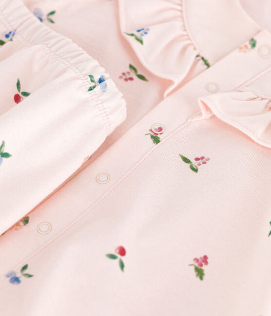 Kurzärmeliges Babykleid aus Baumwolle und Bloomer mit Fruchtmuster rosa FLEUR/weiss MULTICO