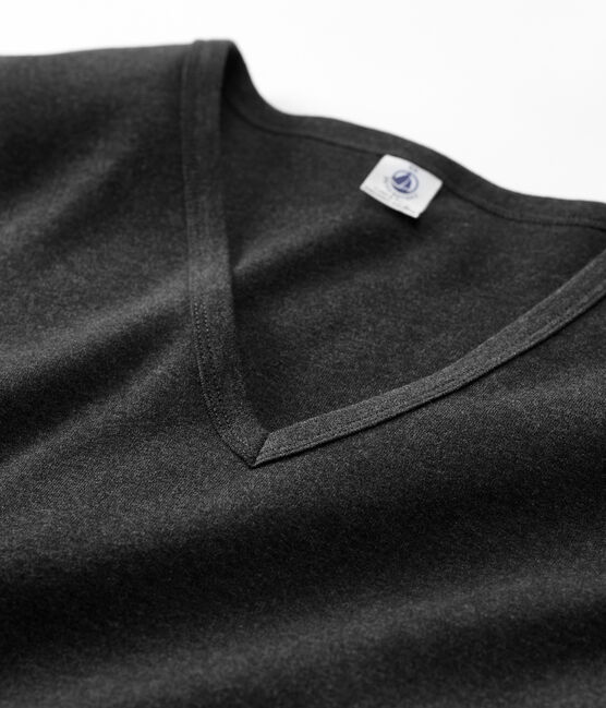T-Shirt L’ICONIQUE mit V-Ausschnitt aus Bio-Baumwolle für Damen grau CITY CHINE