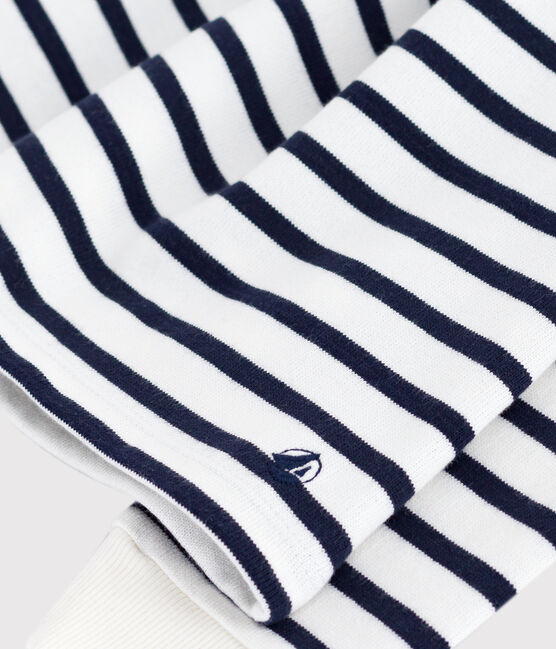 Langärmeliges Kinder-Kleid aus Baumwolle mit Streifen weiss MARSHMALLOW/blau SMOKING