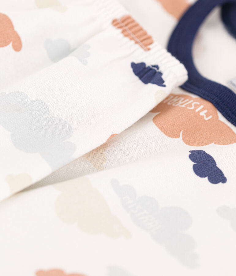 Kinderpyjama aus Molton mit Wolkenmotiv weiss/vielfarbig