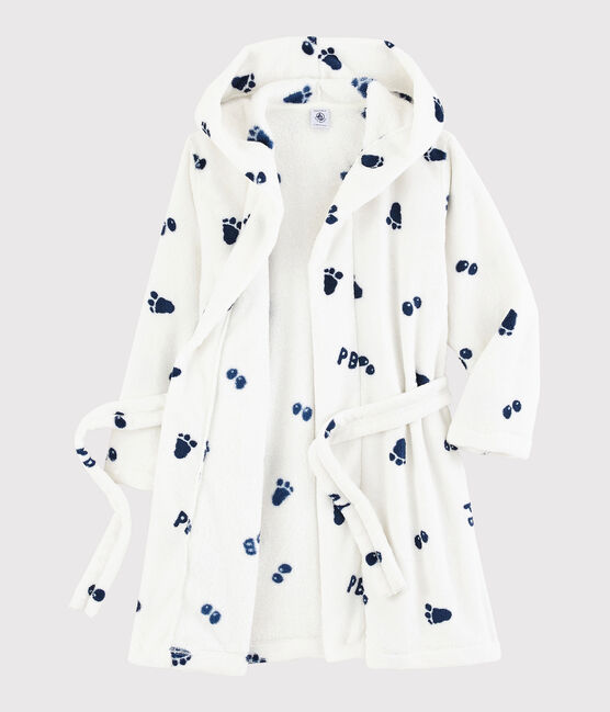 Fleece-Morgenmantel für Jungen weiss MARSHMALLOW/blau MEDIEVAL