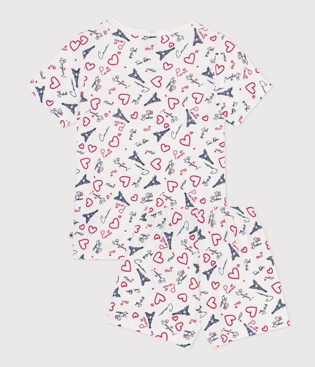 Kinder-Kurzpyjama aus Baumwolle mit Paris-Motiven weiss/vielfarbig