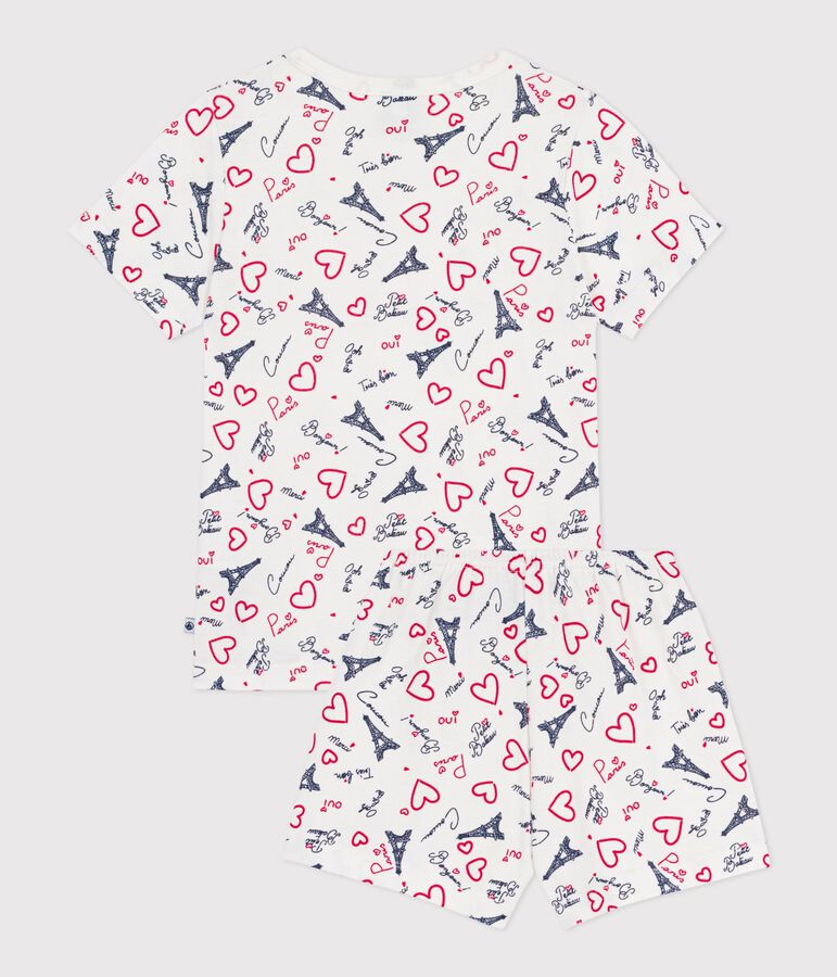 Kinder-Kurzpyjama aus Baumwolle mit Paris-Motiven weiss/vielfarbig