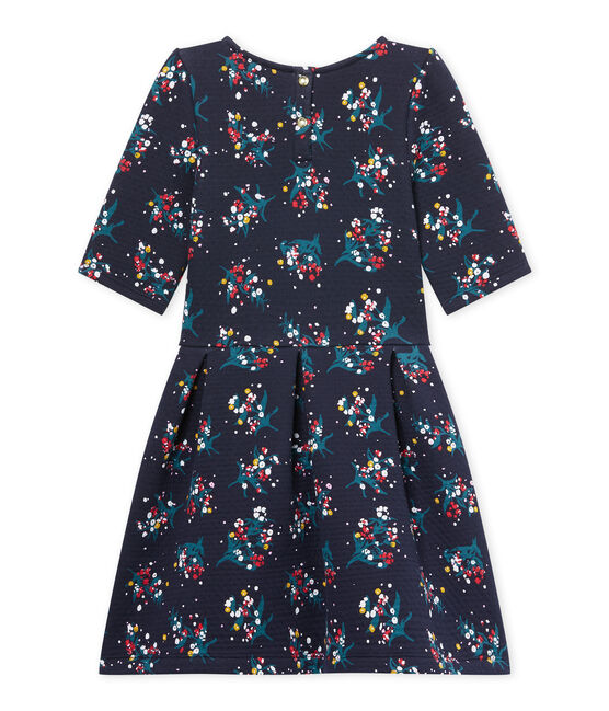 Gestepptes Mädchen-Kleid aus gedoppeltem Jersey mit 3/4-Ärmeln blau SMOKING/weiss MULTICO