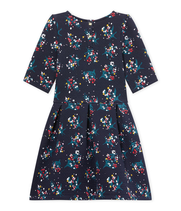 Gestepptes M&auml;dchen-Kleid aus gedoppeltem Jersey mit 3/4-&Auml;rmeln blau/vielfarbig