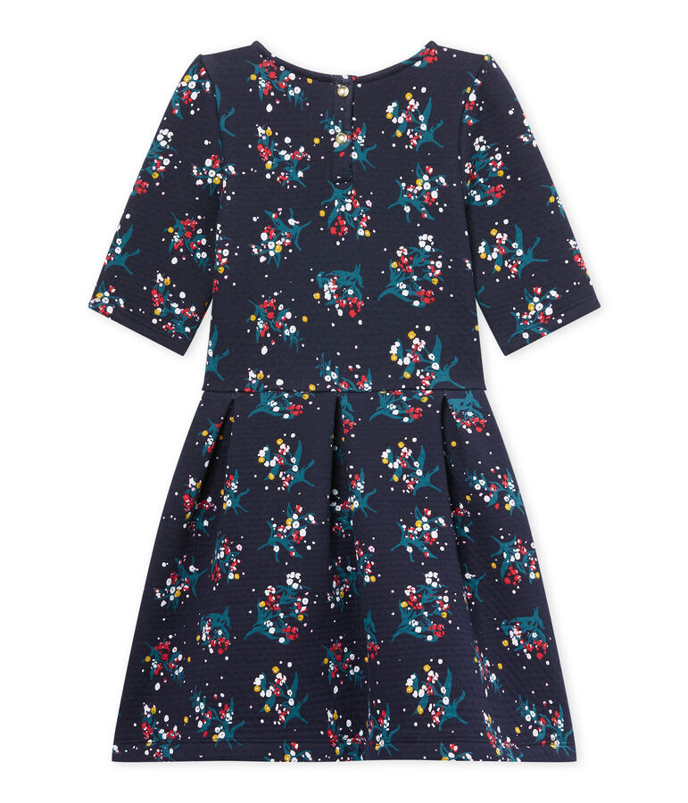 Gestepptes M&auml;dchen-Kleid aus gedoppeltem Jersey mit 3/4-&Auml;rmeln blau/vielfarbig