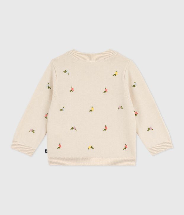 Baby-Pullover aus Wolle und Baumwolle mit bestickten Blumen naturfarben/vielfarbig