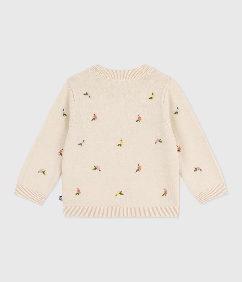 Baby-Pullover aus Wolle und Baumwolle mit bestickten Blumen naturfarben/vielfarbig