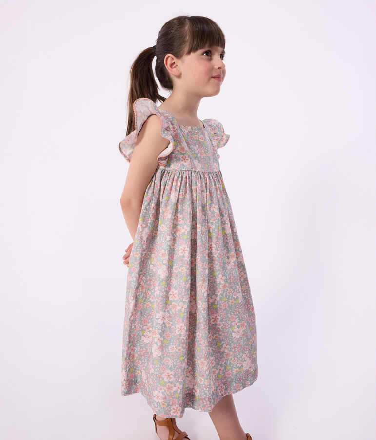 &Auml;rmelloses Kinder-Kleid aus Baumwolle mit Blumenmuster blau/vielfarbig