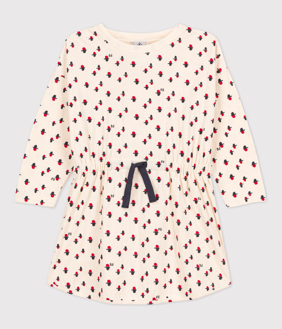 Bedrucktes Kinderkleid aus Doppeljersey für Mädchen weiss AVALANCHE/ MULTICO