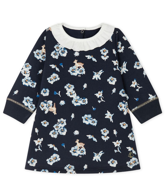 Langärmeliges bedrucktes Kleid für Baby Mädchen blau SMOKING/weiss MULTICO
