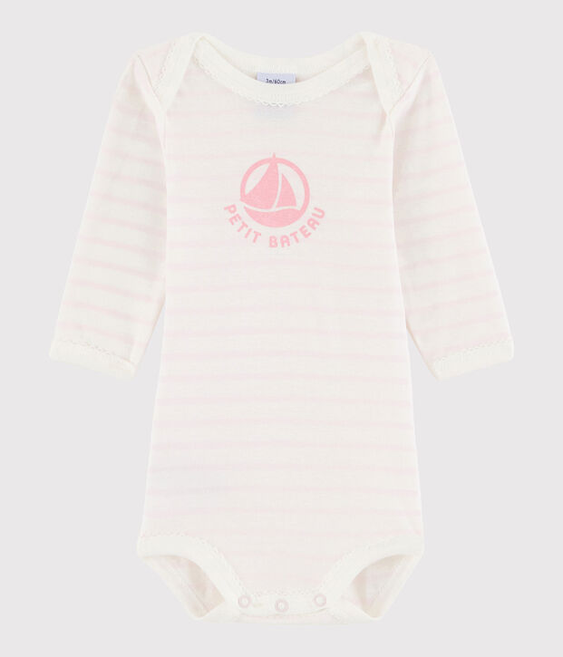 Lang&auml;rmeliger Baby-Body M&auml;dchen weiss/rosa