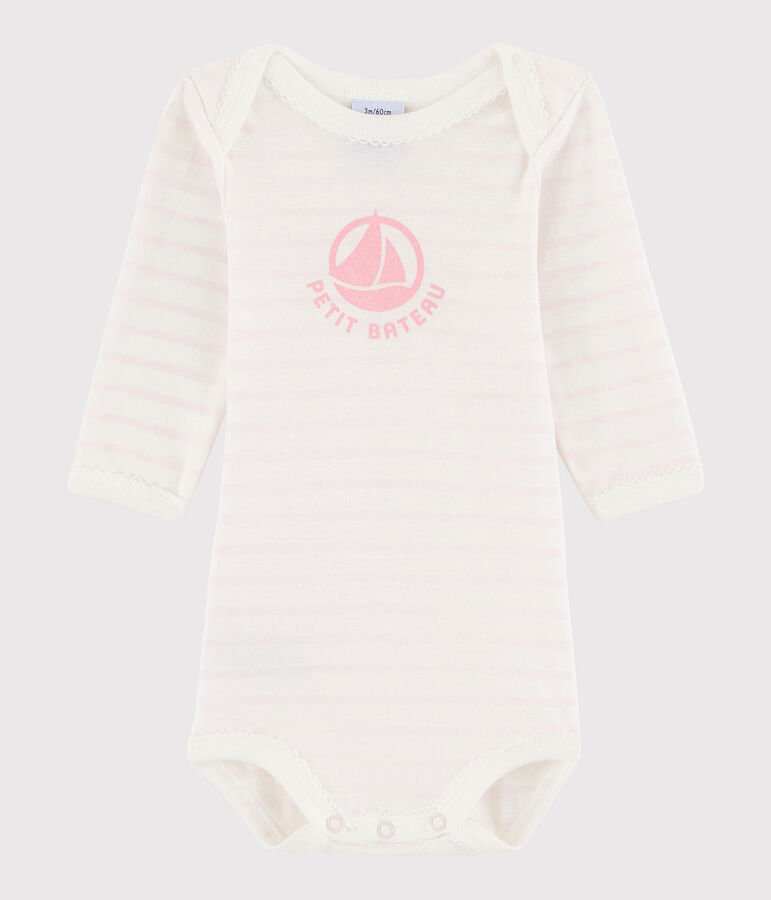 Lang&auml;rmeliger Baby-Body M&auml;dchen weiss MARSHMALLOW/rosa VIENNE