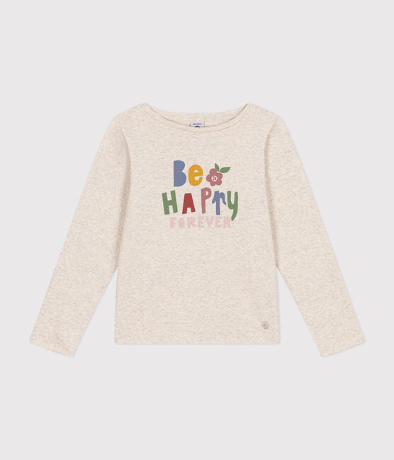 Langärmeliges Kinder-T-Shirt aus Rippstrick für Mädchen beige MONTELIMAR CHINE