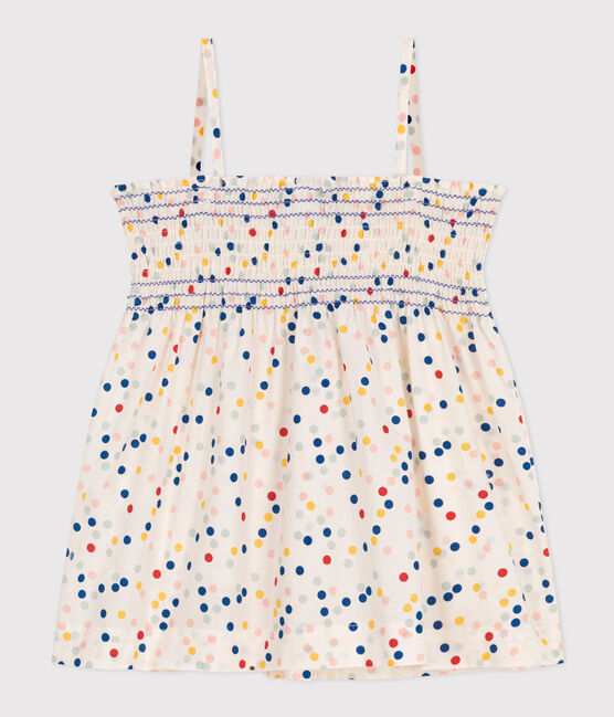 Ärmellose Kinder-Bluse aus Baumwolle mit Punkten für Mädchen weiss MARSHMALLOW/weiss MULTICO
