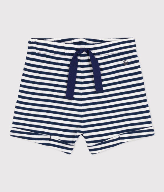 Baby-Shorts aus gestreiftem geflammtem Jersey blau MEDIEVAL/weiss MARSHMALLOW